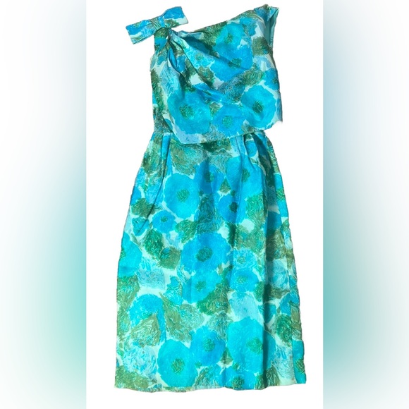 Vintage 1950s ILGWU Dress Teal Aqua Blue Cocktail/ Party Dress Size 7 - Picture 1 of 12